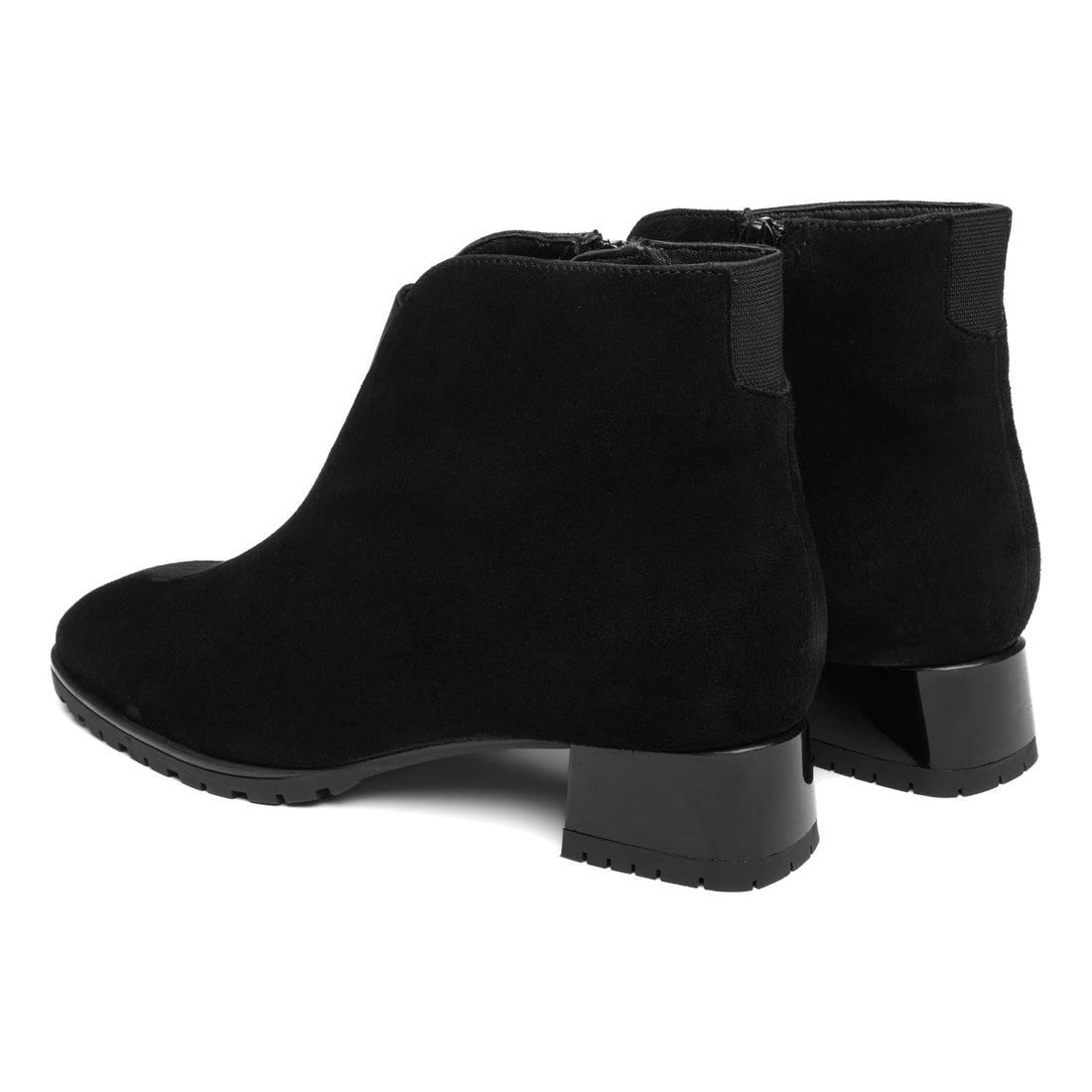 Boot, ara Garland, black suede, women’s, with side zips, removable insoles for support, and low block heels.