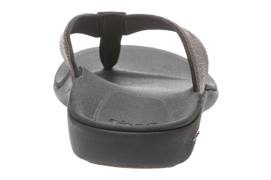 Sandal, ABEO Jerome, brown/black leather, contoured sole, orthotic arch support, toe post; side view.