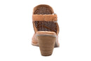 Sandal, Sofft Milly, tan perforated leather, open toe, ankle strap, stacked block heel; cushioned footbed visible. 28741501190405