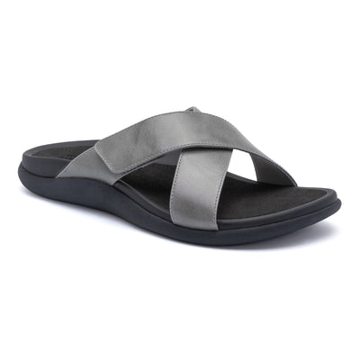 ABEO Laguna Slide in Silver Leather - side view