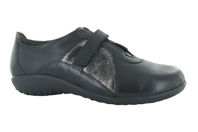 Naot Amiria in Soft Black Leather-Metallic Onyx Leather-Black Madras Leather - side view