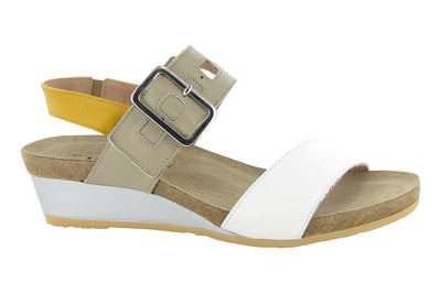 Naot Dynasty in White-Beige-Marigold Leather Combo - side view
