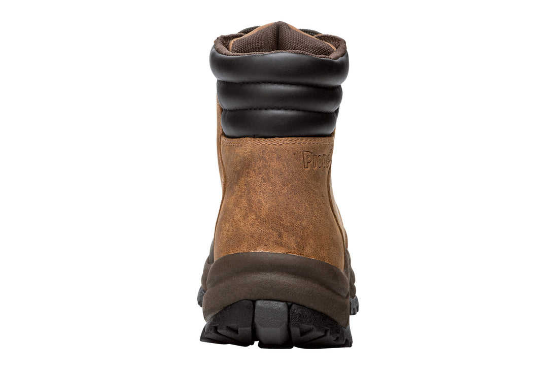 Boot, black leather upper with rubber toe, Propet Blizzard Mid Lace, mens insulated waterproof comfort footwear on white.